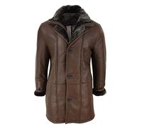 Infinity Leather Mens 3/4 Duffle Jacket Real Sheepskin Long Smart Casual Button Zip Warm - Brown s