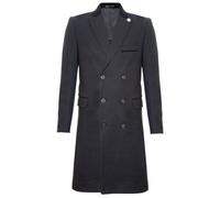 Infinity Leather Men's 3/4 Long Double Breasted Overcoat Wool Coat Peaky Blinders in True Black | Size: 3XL Infinity Leather True Black 3XL