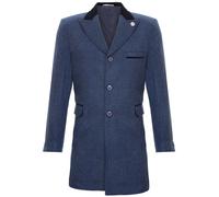 Infinity Leather Men's 3/4 Long Overcoat Jacket Herringbone Tweed Coat Peaky Blinder in Navy | Size: XL Infinity Leather Navy XL