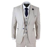 Infinity Leather Men's 3 Piece Check Tweed Herringbone Vintage Classic Suit in Cream | Size: 40R Infinity Leather Cream 40R