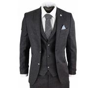 Infinity Leather Men's 3 Piece Herringbone Tweed Suit in True Black | Size: 46R Infinity Leather True Black 46R