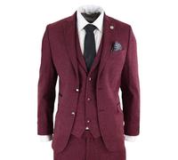 Infinity Leather Men's 3 Piece Herringbone Wool Tweed Retro Suit in Wine | Size: 52R Infinity Leather Wine 52R