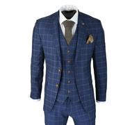 Infinity Leather Men's 3 Piece Suit Check Peaky Blinders 1920 Gatsby Smart Vintage Suit in Blue | Size: 46R Infinity Leather Blue 46R