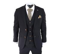 Infinity Leather Men's 3 piece Suit Trim Classic Birdseye Vintage Wedding Grooms in True Black | Size: 40R Infinity Leather True Black 40R