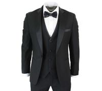Infinity Leather Men's 3 Piece Tuxedo Suit Classic Satin Dinner Tailored Fit Wedding Prom in True Black | Size: 40R Infinity Leather True Black 40R