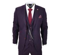 Infinity Leather Men's 3 Piece Tweed Suit Check Peaky Blinders Classic 1920 Gatsby in Plum | Size: 44R Infinity Leather Plum 44R
