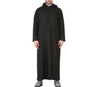 Infinity Leather Mens Black Hooded Thobe Jubba Islamic Eid Kaftan Robe Regular Fit