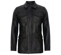 Infinity Leather Mens Black Leather Safari Jacket-Porto - Black - UK XL | EU 52 | US 42