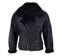 Infinity Leather Mens Black Real Shearling Sheepskin Cross Zip Jacket Warm Vintage Winter - Black s