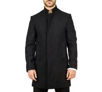 Infinity Leather Men's Black Stand Collar Wool Blend Overcoat - Black - 50