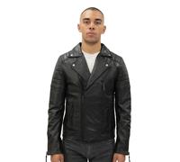 Infinity Leather Men's Brando Double Cross Zip Leather Biker Jacket-Casablanca in Black | Size: 2XL Infinity Leather Black 2XL