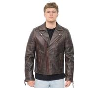Infinity Leather Men's Brando Double Cross Zip Leather Biker Jacket-Casablanca in Brown | Size: 2XL Infinity Leather Brown 2XL