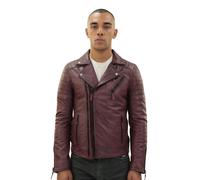 Infinity Leather Men's Brando Double Cross Zip Leather Biker Jacket-Casablanca in Burgundy | Size: Small Infinity Leather Burgundy S