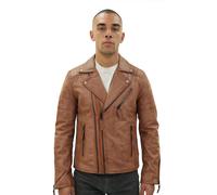 Infinity Leather Men's Brando Double Cross Zip Leather Biker Jacket-Casablanca in Tan | Size: XS Infinity Leather Tan XS