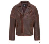 Infinity Leather Mens Brando Double Cross Zip Leather Biker Jacket- Fagernes - Brown - UK S | EU 46 | US 36