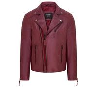 Infinity Leather Mens Brando Double Cross Zip Leather Biker Jacket- Fagernes - Burgundy - UK S | EU 46 | US 36