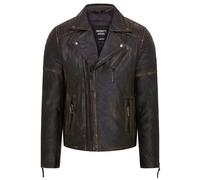 Infinity Leather Mens Brando Double Cross Zip Leather Biker Jacket- Fagernes - Vintage Black - UK S | EU 46 | US 36