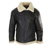 Infinity Leather Men's Brown Sheepskin Flying Jacket Zipped Cream Fur Classic WW2 Pilot Military - Large