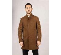Infinity Leather Men's Brown Stand Collar Wool Blend Overcoat - Brown - 38