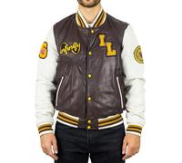 Infinity Leather Men's Burgundy Leather Letterman Bomber Jacket - Large