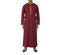 Infinity Leather Men's Burgundy Red Moroccan Thobe Eid Djellaba Islamic Ramadan Robe Jubba