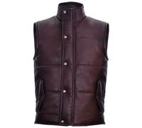 Infinity Leather Men's Classic Leather Puffer Waistcoat-Nottingham in Brown | Size: Large Infinity Leather Brown L