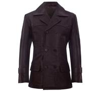 Infinity Leather Men's Cow Hide Dr Who Naval German Pea Coat Leather Jacket in Brown | Size: XS Infinity Leather Brown XS