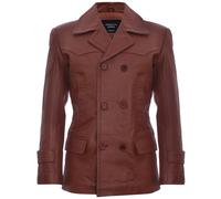 Infinity Leather Men's Cow Hide Dr Who Naval German Pea Coat Leather Jacket in Tan | Size: 5XL Infinity Leather Tan 5XL
