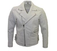 Infinity Leather Men's Cowhide Leather Biker Jacket-Nassau in White | Size: 2XL Infinity Leather White 2XL