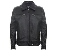 Infinity Leather Men's Cowhide Leather Harrington Jacket-Geneva in Black | Size: 4XL Infinity Leather Black 4XL