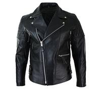 Infinity Leather Mens Cross Zip Cow Hide Padded Biker Jacket White Black Brando Vintage