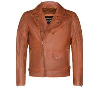 Infinity Leather Men's Cross Zip Leather Biker Jacket - Gibraltar in Tan | Size: Large Infinity Leather Tan L