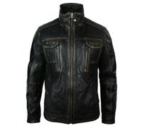 Infinity Leather Men's Distressed Jacket Washed Leather Brown Black Rub Off - Black - 4XL