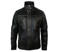 Infinity Leather Men's Distressed Jacket Washed Leather Brown Black Rub Off - Black - X-Large