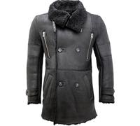 Infinity Leather Men's Double Breasted Sheepskin Reefer Coat-Candon in Black | Size: 5XL Infinity Leather Black 5XL