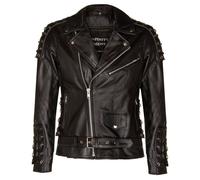 Infinity Leather Men's Embossed Brando Leather Biker Jacket-Chicago in Black | Size: XL Infinity Leather Black XL