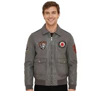 Infinity Leather Men's Flying Leather Bomber G-1 Aviator Collar Jacket - Hudson in Grey | Size: XL Infinity Leather Grey XL