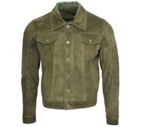 Infinity Leather Mens Goat Suede Trucker Jacket-Taraz - Green - Size 2XL