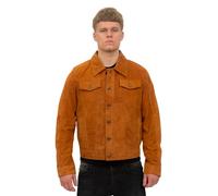 Infinity Leather Men's Goat Suede Leather Trucker Jacket-Taraz in Tan | Size: 2XL Infinity Leather Tan 2XL