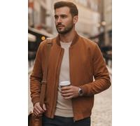 Infinity Leather Men's Goat Suede MA-1 Bomber Jacket-North in Tan | Size: Medium Infinity Leather Tan M