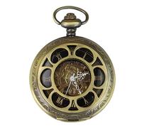 Infinity Leather Men's Gold Pocket Watch Mechanical Peaky Vintage Double Hunter Automatic with Chain and Case