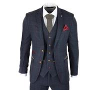 Infinity Leather Men's Herringbone Tweed Suit 3 Piece Peaky Blinders 1920s Tailored Fit in Navy | Size: 40R Infinity Leather Navy 40R