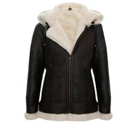 Infinity Leather Men's Hooded Sheepskin Leather B3 Flying Jacket-Columbus in Brown | Size: 2XL Infinity Leather Brown 2XL