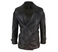 Infinity Leather Men's Leather 3/4 Double Breasted Pea Coat Sherlock Brown Sailor Classic - Small