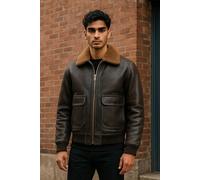 Infinity Leather Men's Leather Bomber Sheepskin Collar G-1 Pilot Jacket - Harbor in Brown | Size: 2XL Infinity Leather Brown 2XL