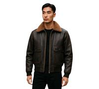 Infinity Leather Men's Leather Bomber Sheepskin Collar G-1 Pilot Jacket - Naracoorte in Brown | Size: Medium Infinity Leather Brown M