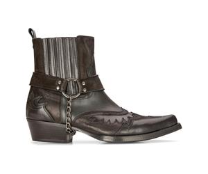 Infinity Leather Mens Leather Cowboy Ankle Boots Black Brown Cuban Biker Winklepicker Western - Black - UK 10 | EU 44 | US 11
