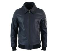 Infinity Leather Men's Leather Harrington Bomber Classic Pilot Jacket - Navy - Small