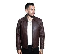 Infinity Leather Men's Leather Harrington Jacket-Shanghai in Brown | Size: XS Infinity Leather Brown XS