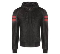 Infinity Leather Men's Leather Hooded Retro Bomber Jacket - Skopje in Black | Size: XL Infinity Leather Black XL
